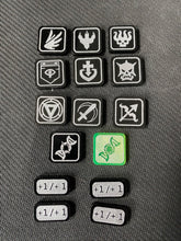 Load image into Gallery viewer, Magic The Gathering Static Ability Keyword Counter Tokens from Ikoria - Hexproof, Reach, Flying, Trample, Vigilance, ED