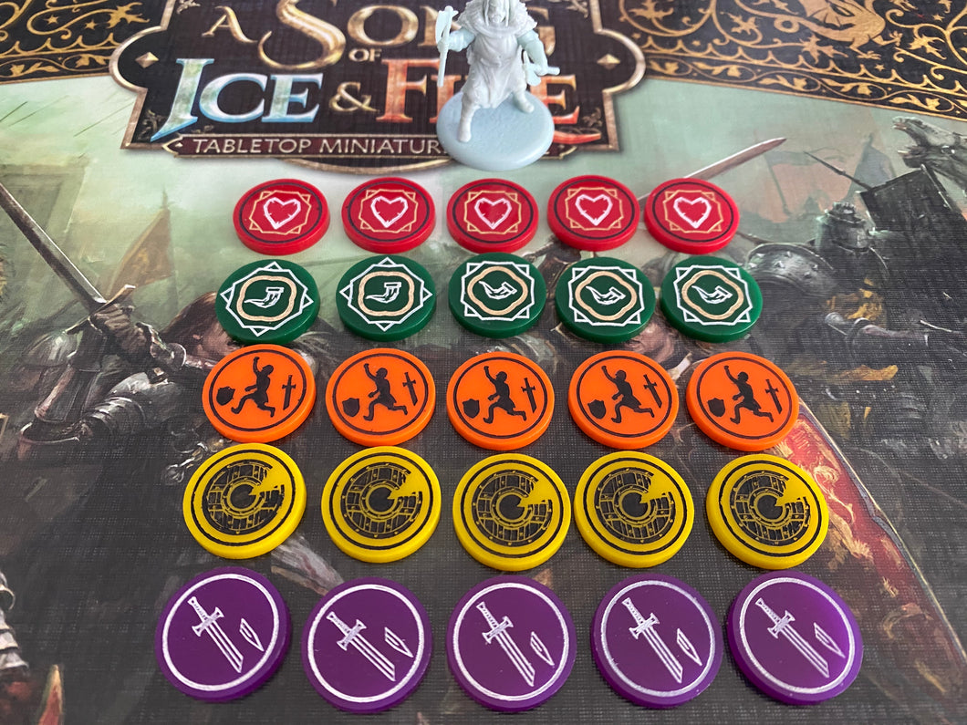 Condition Tokens- Panicked, weakened, Vulnerable, Order, and Wound tokens! 5 Tokens listing