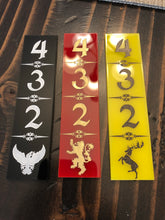 Load image into Gallery viewer, A Song of Ice and Fire movement sticks for ASOIAF! Pick your house! 4 Measurement Sticks! Rulers! AGOT ASOIF