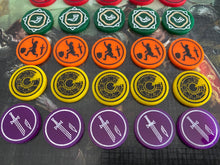 Load image into Gallery viewer, Condition Tokens- Panicked, weakened, Vulnerable, Order, and Wound tokens! 5 Tokens listing