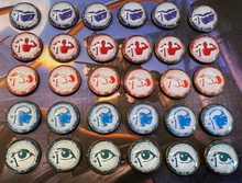 Load image into Gallery viewer, Eldritch Horror Improvement Tokens! Lore, Influence, Observation, Strength, and Will Tokens. Arkham Horror LCG 30 Token Set

