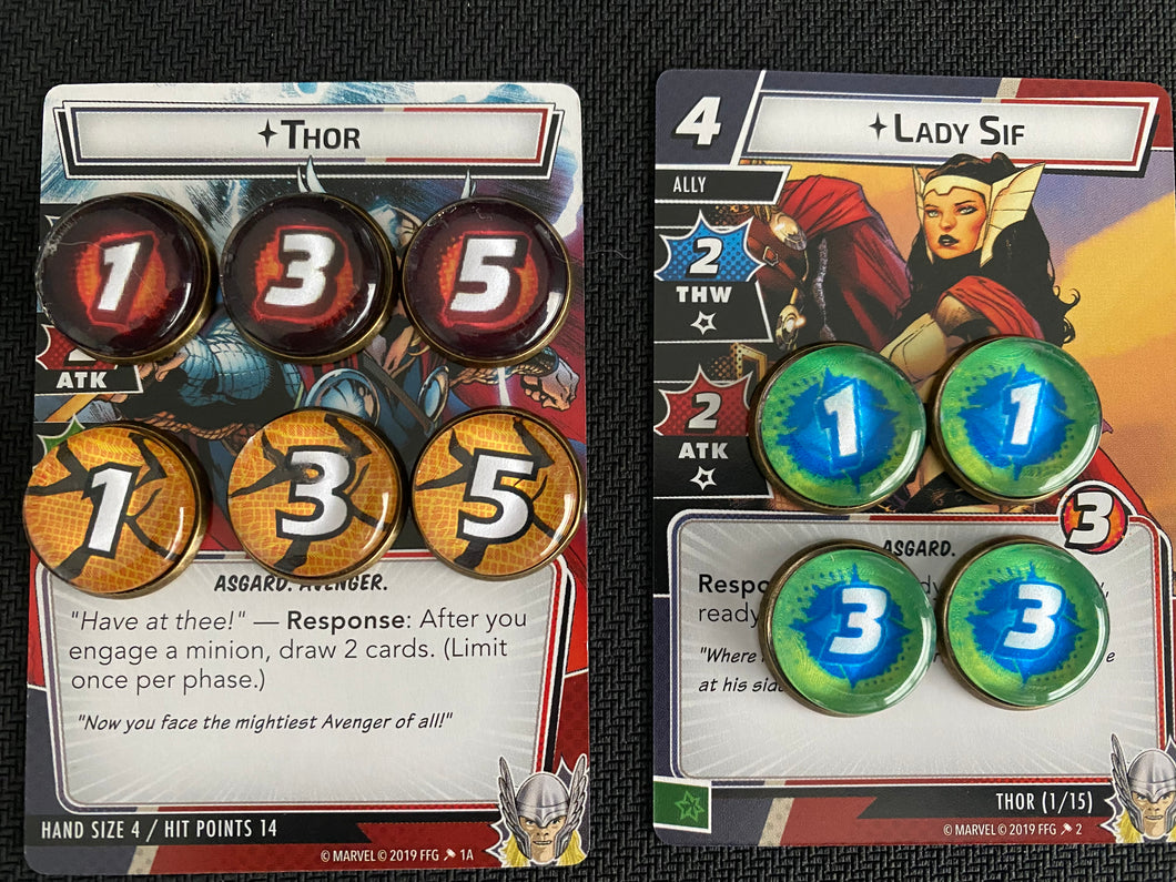 Marvel Champions The Card Game tokens. Damage Threat tokens. All purpose tokens. Marvel LCG tokens