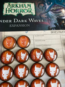 Arkham Horror Under Dark Waves expansion Tokens. Terror Mythos Doom Tokens