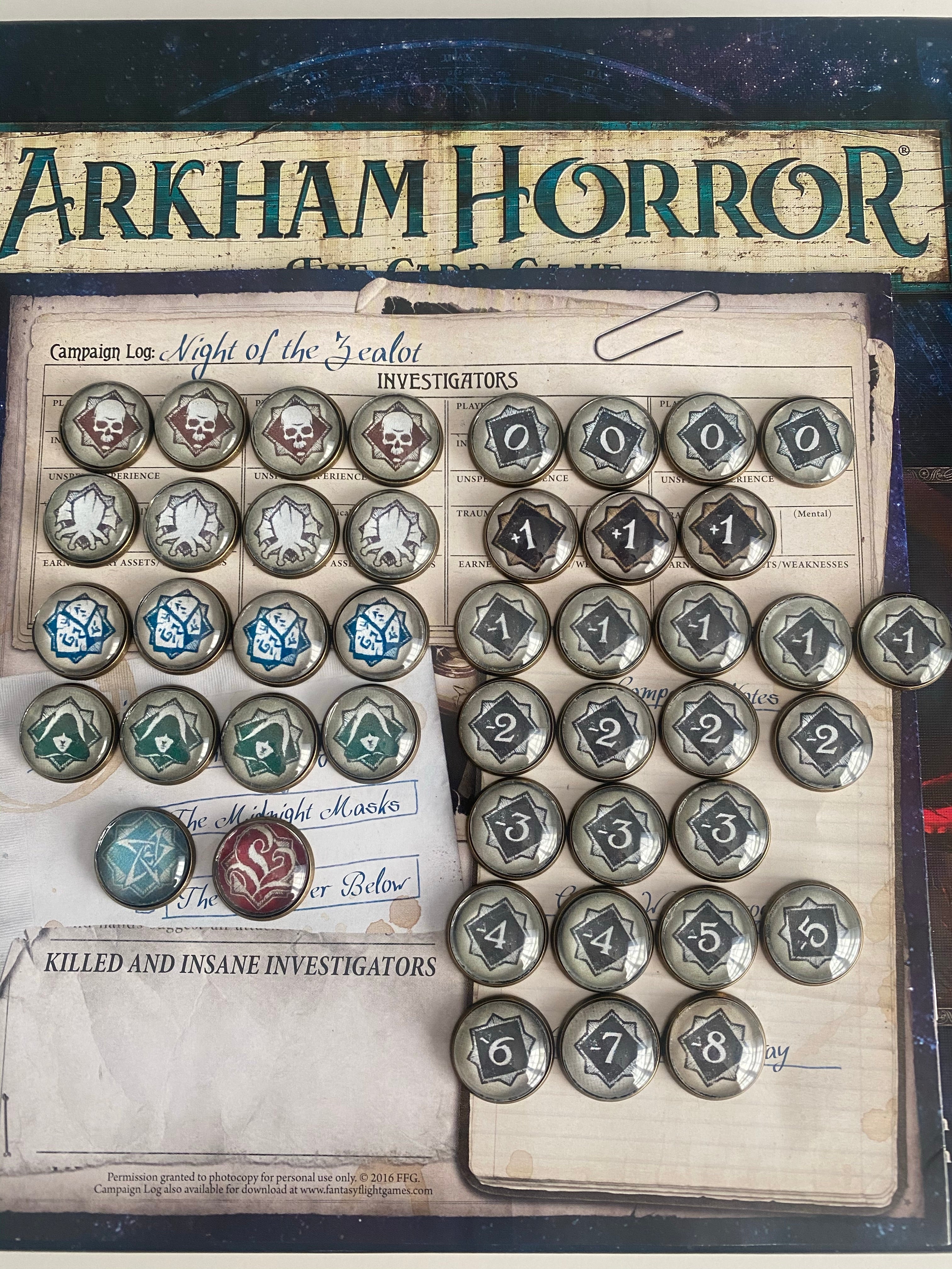 arkham horror card game coin capsules Call of Cthulhu Arkham Horror Tokens! Full set! Arkham Horror Card gam – Vampire Creations