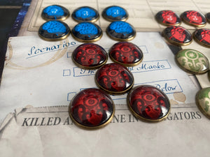 Arkham Horror Tokens. Damage, Sanity, Clue, and Doom tokens. Cthulhu Arkham Horror LCG Tokens